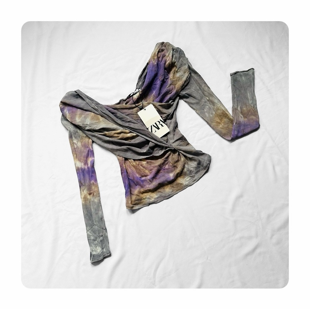 β
NWT Zara Tie Dye Draped Knit Top - Gray/Lavender β
- Picture 4 of 16